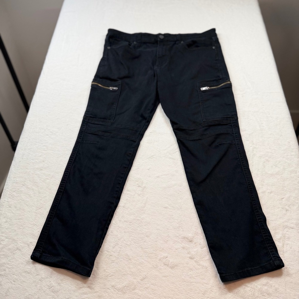Benjamin Black Cargo Pants Mens 36x30 Black Excellent Slim Fit Moto Zip Utility
